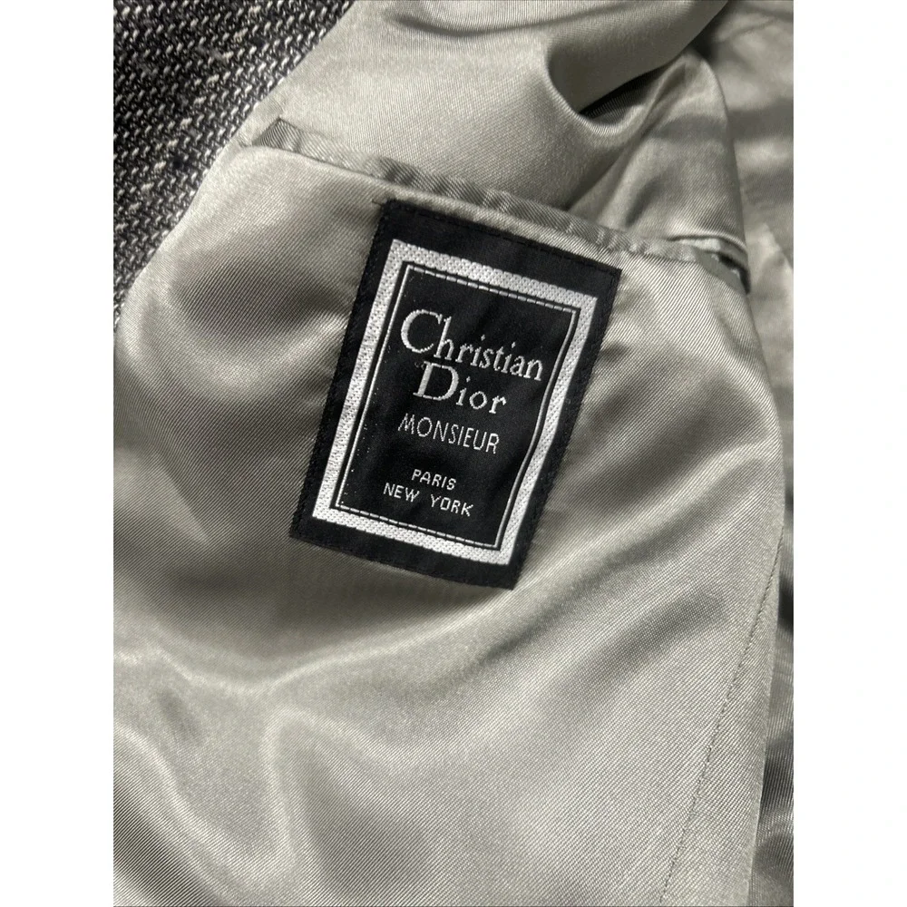 Vintage Christian Dior Monsieur Blazer Mens 44R Gray Silk Wool Tweed Sport Coat